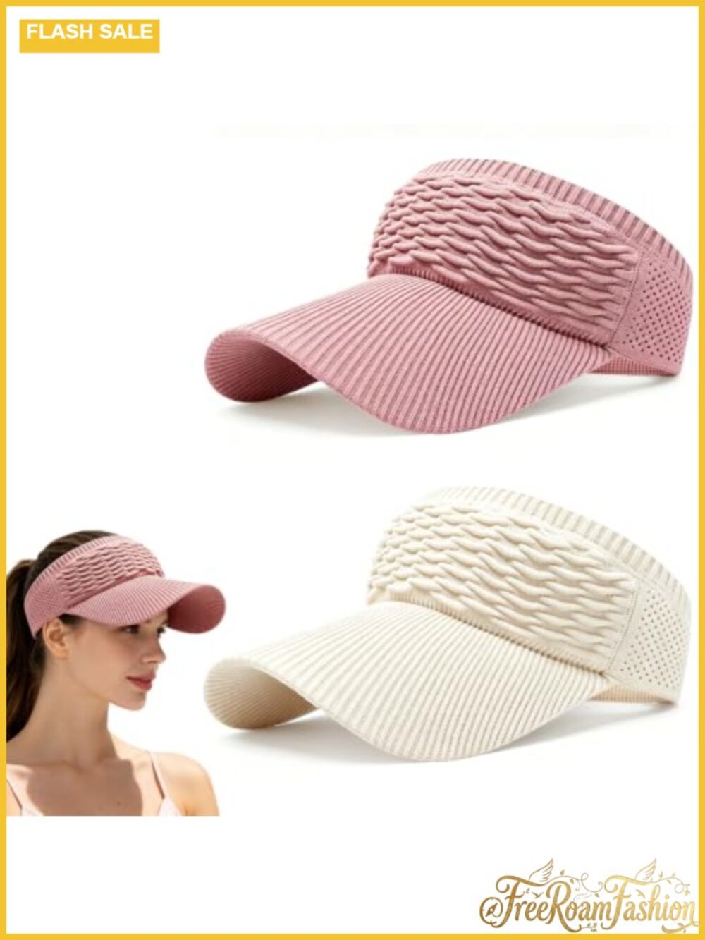 2Pc High Ponytail Sun Visor Hat Breathable Wide Brim UV Protection Cap